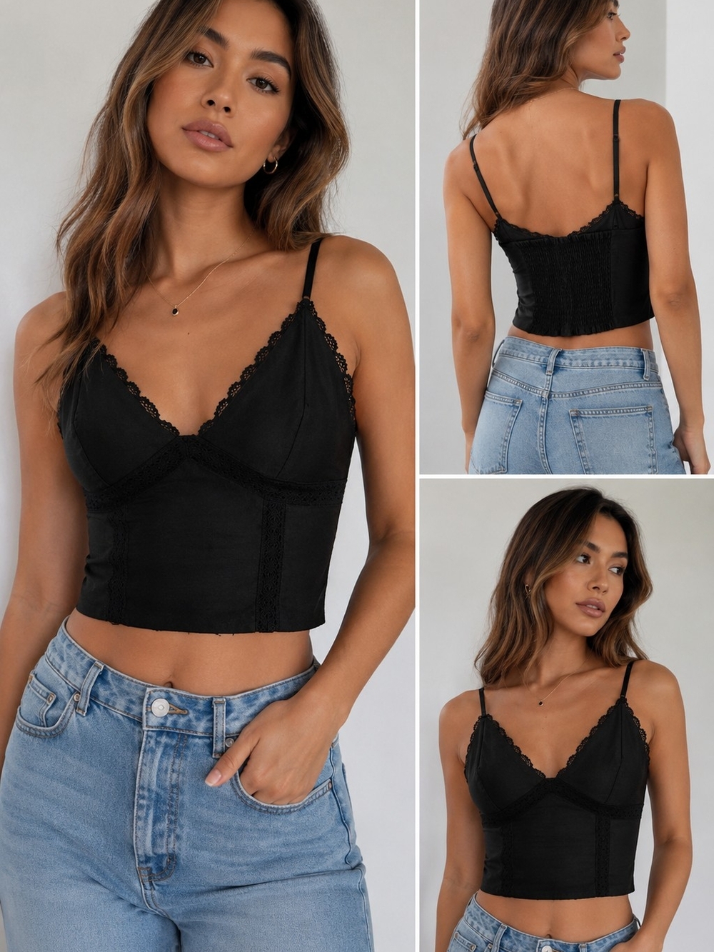 Jason Wu Black Lace-Trim Cropped Cami Top